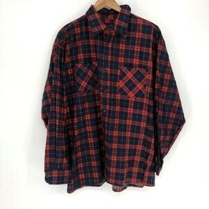 Saugatuck Dry Goods Navy Blue/Red Plaid Button Down Flannel Shirt Mens Size XL